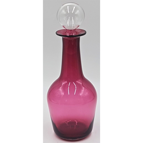 680 - RUBY GLASS Large 27cm DECANTER With CLEAR GLASS STOPPER