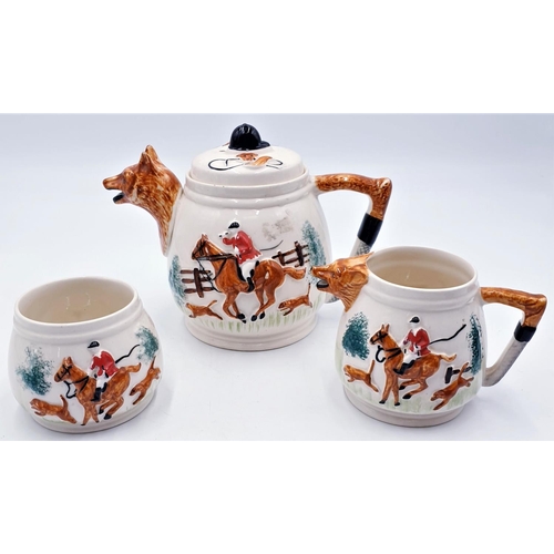 690 - P P C POTTERY FOX DESIGN TEAPOT,SUGAR And MILK JUG