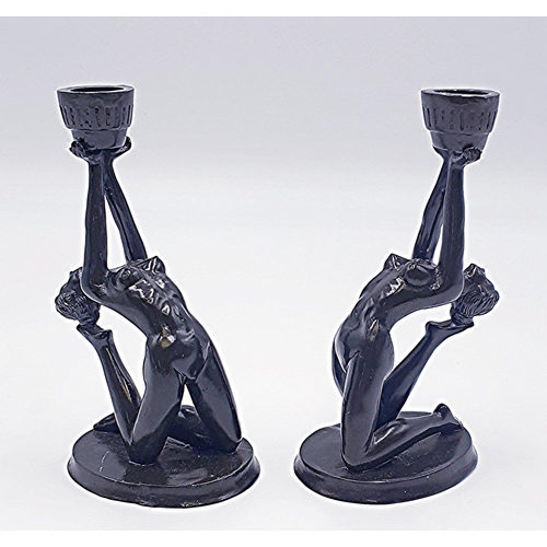 694 - ART DECO STYLE 16cm CANDLE HOLDERS (Pair)