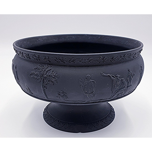 699 - WEDGWOOD BLACK JASPER FOOTED 20cm Dia BOWL (Chip On Base)