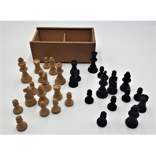 701 - BOX OF WOODEN CHESS PIECES