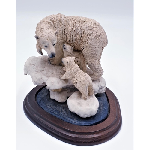 718 - COUNTRY ARTISTS MODEL OF POLAR BEAR & CUBS ON PLINTH 16cm x 17cm c1991