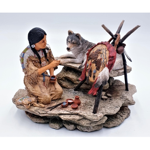 720 - COUNTRY ARTISTS  21cm x 14cm MODEL 'INDIAN SQUAW WITH WOLF IN CAMP' c1996