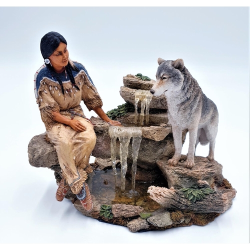 725 - COUNTRY ARTISTS 21cm x 17.5cm MODEL OF AN INDIAN SQUAW With WOLF