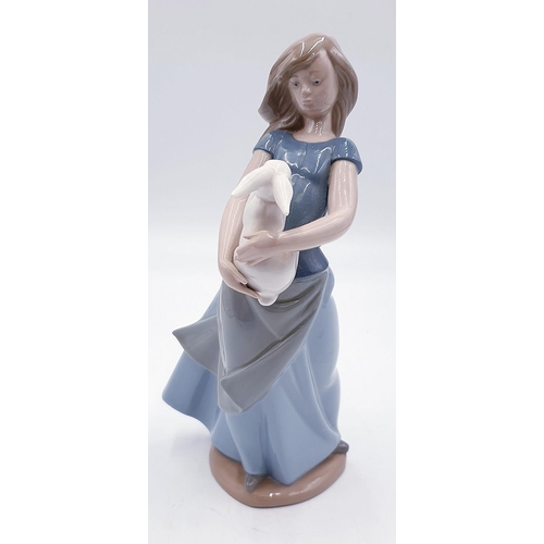 743 - LLADRO (Nao) 25.5 cm CHARACTER FIGURINE OF A GIRL WITH RABBIT (At Fault)