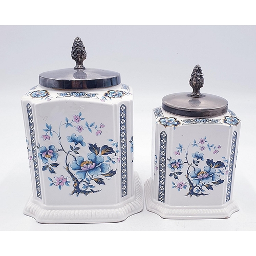 763 - ELIZABETHAN CHINA LIDDED STORAGE JARS (2)