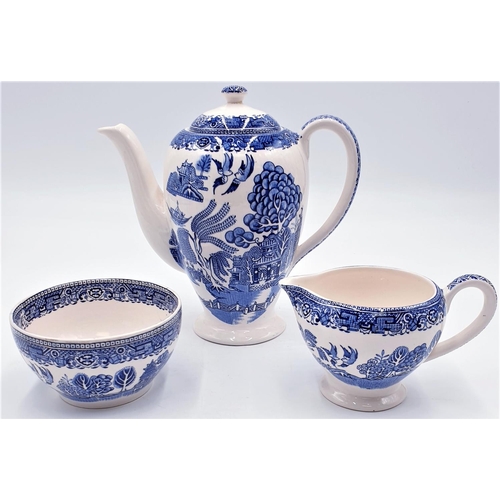 773 - WASHINGTON COFFEE POT,CREAM & SUGAR IN THE BLUE WILLOW DESIGN