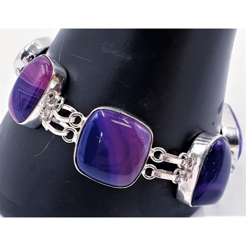 780 - SILVER (925) PURPLE STONE SET T-BAR BRACELET