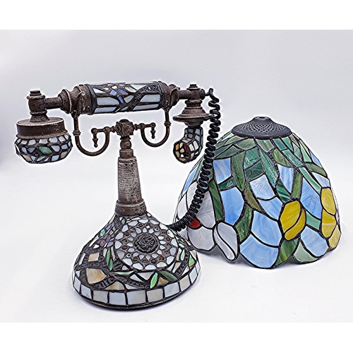 116 - TIFFANY STYLE LAMP SHADE Plus TIFFANY STYLE TELEPHONE LAMP (Needs Attention)