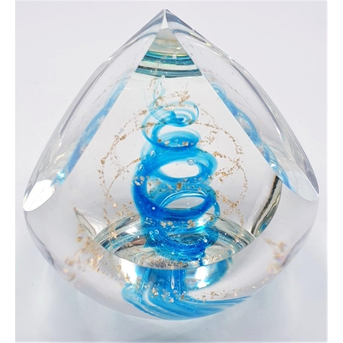 263 - BLUE GLASS PYRAMID PAPERWEIGHT