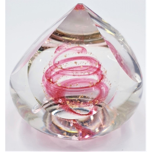 264 - PINK GLASS PYRAMID PAPERWEIGHT