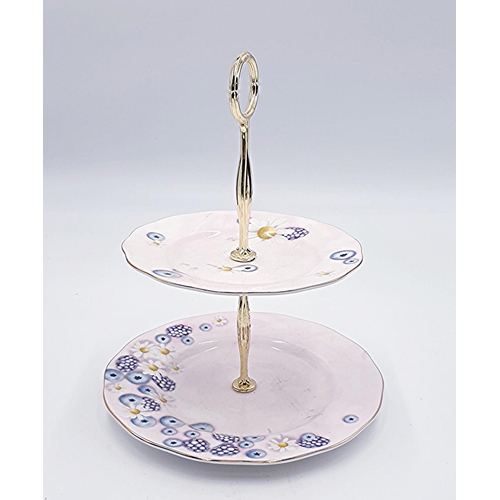 271 - ROYAL ALBERT CHINA TWO TIER CAKE STAND IN THE ALPHA FOODIE (Pink) DESIGN