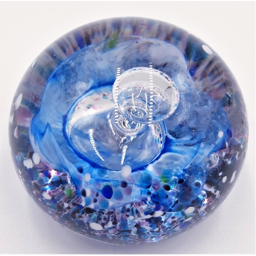 BLUE GLASS PAPERWEIGHT Signed