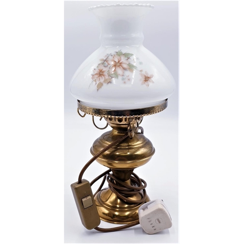 795 - BRASS 34cm TABLE LAMP With GLASS SHADE.
 (Please Note This Lot WILL NOT BE PACKED OR SHIPPED .....PI... 