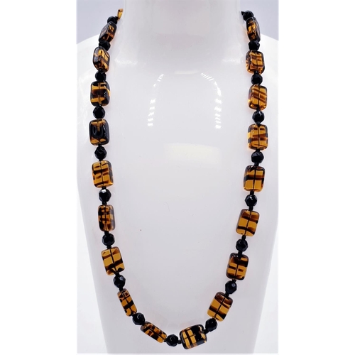 797 - AMBER BLACK GLASS ART DECO NECKLACE