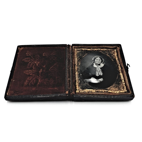 125 - LEATHER CASED AMBROTYPE LADY PHOTO FRAME (Boxed)  (Rare)