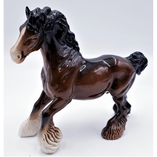 133 - BESWICK Large 22.2cm MODEL OF A CANTERING SHIRE HORSE Model No 975 (Brown Gloss Colourway) 1943/89 D... 