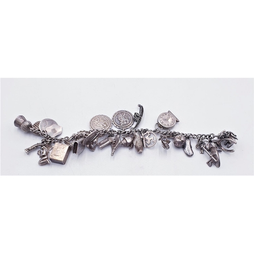 139 - SILVER (Hallmarked) CHARM BRACELET Complete With Approx 30 SILVER CHARMS (Total Weight 61 Grams)