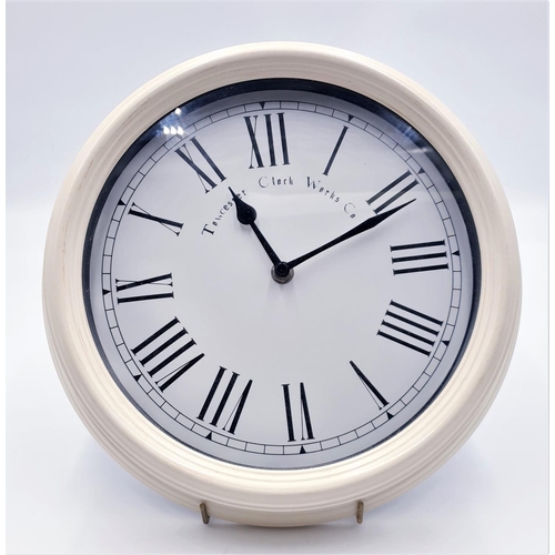 16 - METAL CASED 30cm Dia WALL CLOCK With ROMAN NUMERALS ON A WHITE DIAL 