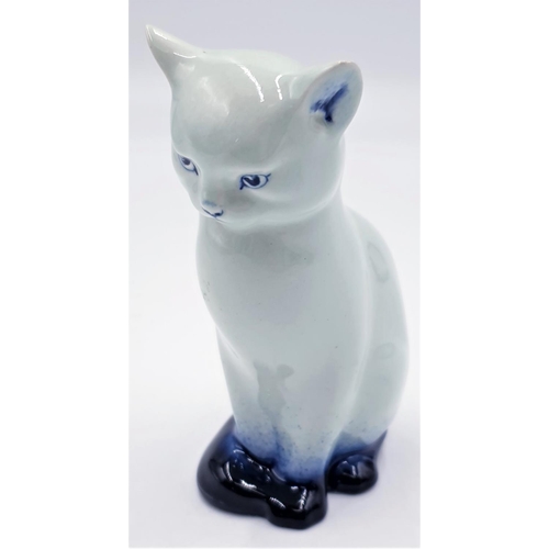172 - ROYAL DOULTON BLUE FLAMBE 13cm MODEL OF A CAT (Slight Nip To One Ear)