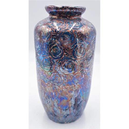 228 - ANITA HARRIS ART POTTERY Large 28.5cm COPPER LUSTRE WARE SWIRL VASE (One Off Unique Design By Anita ... 