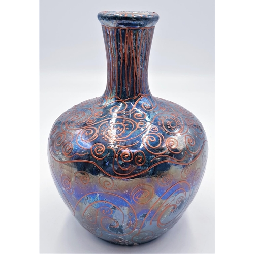 229 - ANITA HARRIS ART POTTERY Large 22cm COPPER LUSTRE WARE SWIRL VASE (One Off Unique Design By Anita Ha... 