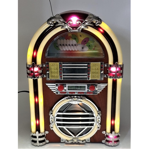 237 - WOODEN CASED Large 39.5cm x 27cm x 16cm RADIO & C.D. PLAYER IN THE FORM OF AN OLD JUKE BOX (As New C... 