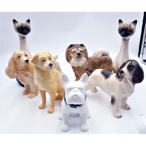 334 - CERAMIC MODELS OF FIVE DOGS And TWO CATS ( Some At Fault)