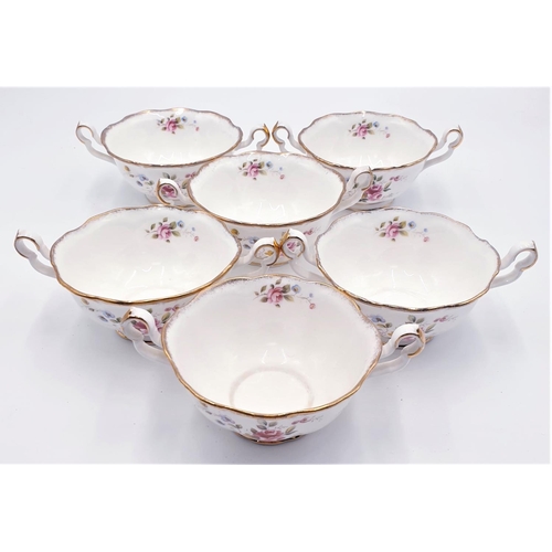 336 - ROYAL ALBERT CHINA TWIN HANDLED SOUPS BOWLS (6) IN THE TENDERNESS DESIGN   (Marked 2nds)