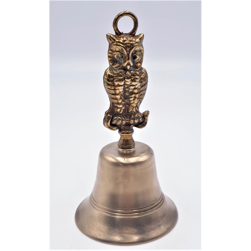 390 - BRASS 16cm BELL With OWL HANDLE