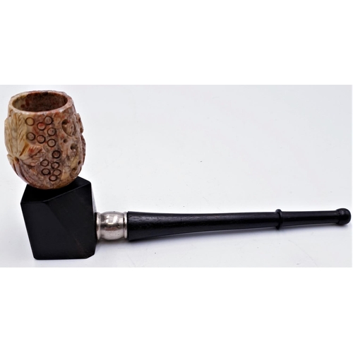 411 - CARVED STONE /WOOD PIPE