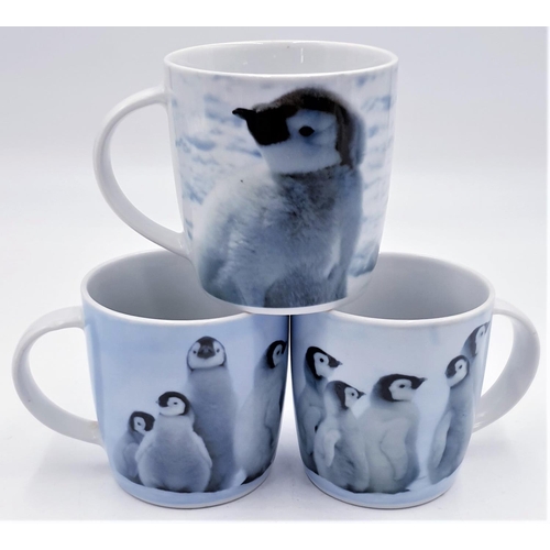 416 - CHINA MUGS (3) 'PENGUINS'