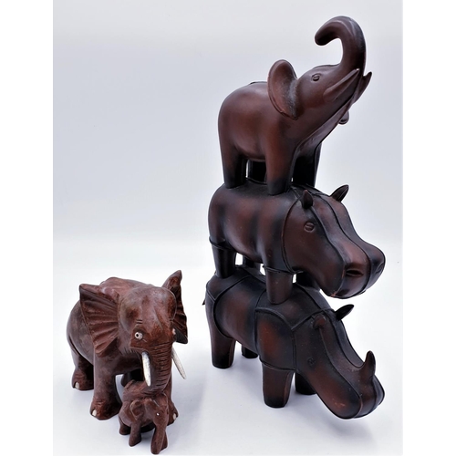 434 - RESIN MODEL OF ANIMALS & WOODEN MODEL OF ELEPHANT WITH CALF