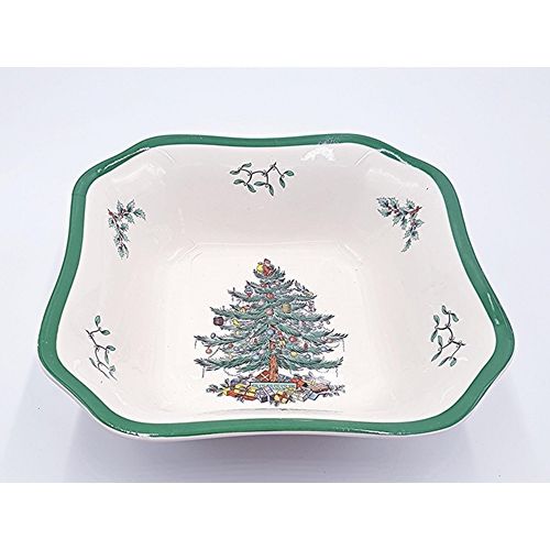 44 - SPODE Large 23.5cm x 23.5cm SQUARE BOWL IN THE CHRISTMAS TREE DESIGN