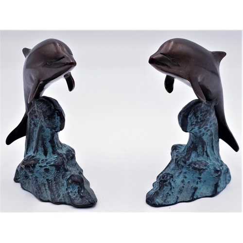 494 - BRONZE 15cm MODELS OF TWO DOLPHINS