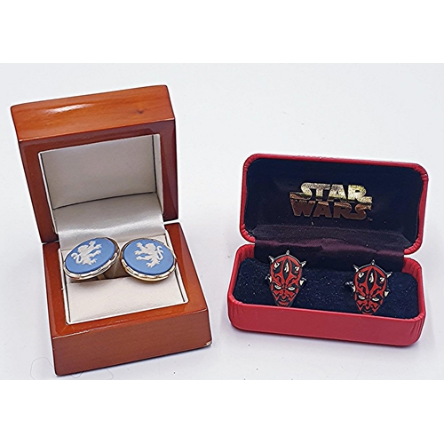 546 - WEDGWOOD CUFF LINKS & STAR WARS CUFF LINKS