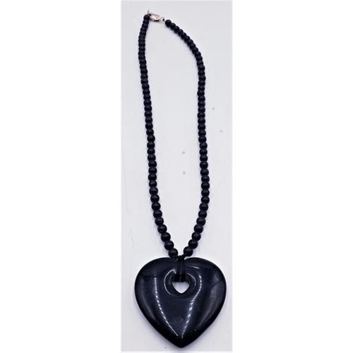 567 - LAPIS LAZULI HEART SHAPED PENDANT & BEADED NECKLACE With SILVER (925) CLASP