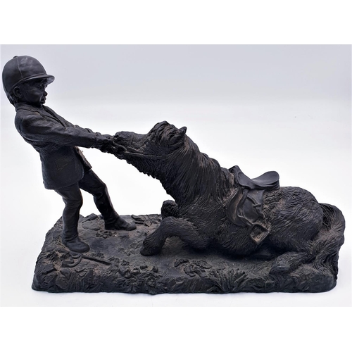 574 - COLD CAST BRONZE 30cm x 20cm STATUE OF HORSE & GIRL (By Ann Paton Wynne ---Fully Signed With Factory... 