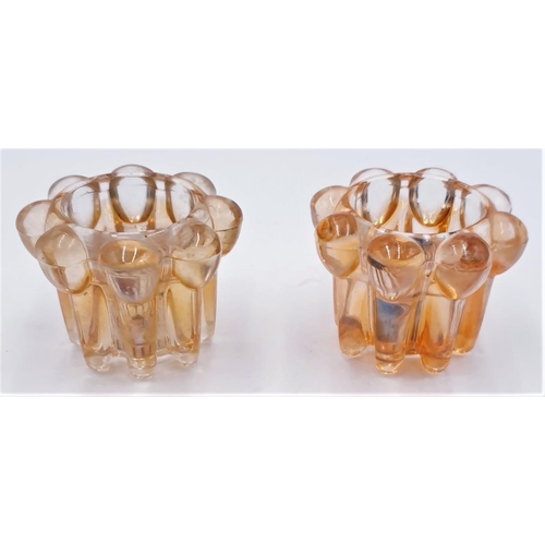 576 - FRENCH REIMS GLASS ORANGE/PINK CANDLESTICKS (Pair)