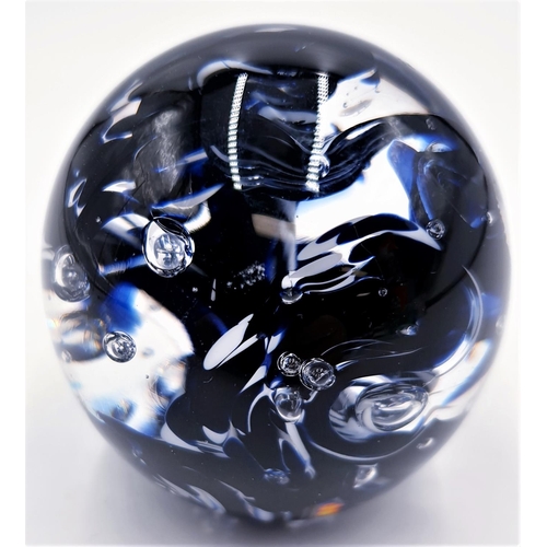 597 - GLASS BLUE 7cm PATTERN PAPERWEIGHT