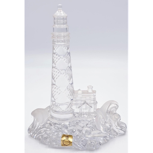 601 - GERMAN BLEIKRISTALL CRYSTAL 16cm x 19.5cm MODEL OF A LIGHTHOUSE