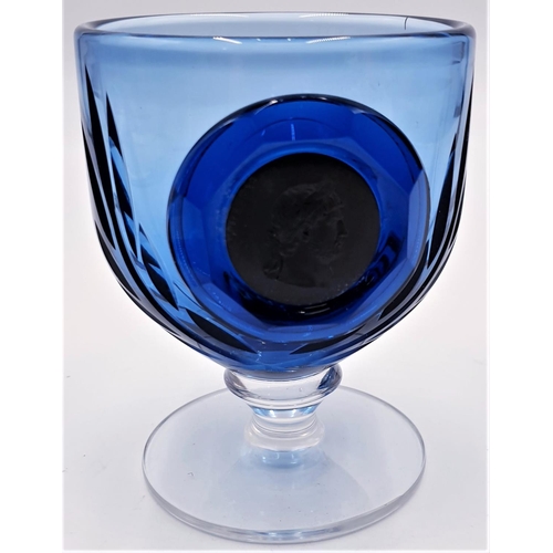 602 - WEDGWOOD BLUE 13cm GLASS With BLACK CAMEO