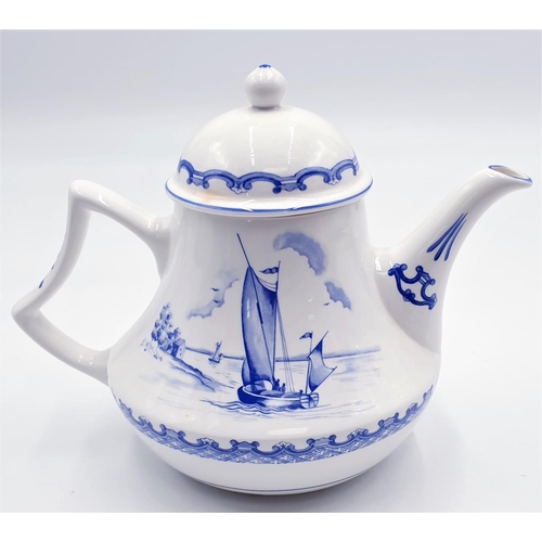 612 - CERAMIC 24cm x 15cm BLUE/WHITE WINDMILL TEAPOT