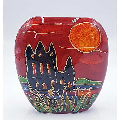 624 - ANITA HARRIS ART POTTERY 12cm PURSE VASE  DEPICTING WHITBY ABBEY By MOONLIGHT (Signed In Gold By Ani... 