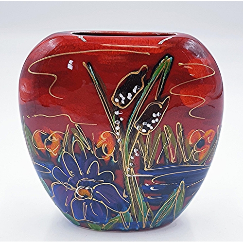 629 - ANITA HARRIS ART POTTERY 12cm PURSE VASE IN THE BEEBROOK DESIGN  (Signed In Gold By Anita Harris)