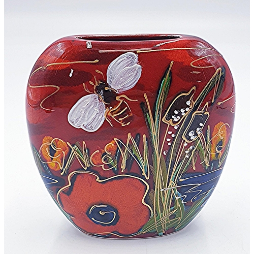 629 - ANITA HARRIS ART POTTERY 12cm PURSE VASE IN THE BEEBROOK DESIGN  (Signed In Gold By Anita Harris)