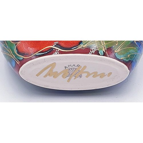 629 - ANITA HARRIS ART POTTERY 12cm PURSE VASE IN THE BEEBROOK DESIGN  (Signed In Gold By Anita Harris)