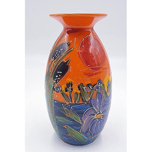 630 - ANITA HARRIS ART POTTERY 21cm MINOS VASE IN THE DRAGONFLY,IRIS & POPPIES DESIGN (Signed In Gold By A... 