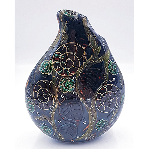 633 - ANITA HARRIS ART POTTERY 22cm TEARDROP VASE IN THE AMMONITES & SHELLS DESIGN (Signed In Gold By Anit... 