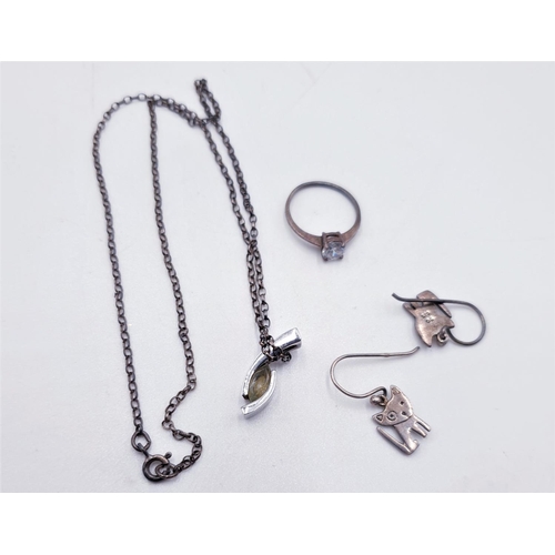 690 - SILVER (925) NECKLACE, EARRINGS & RING SET